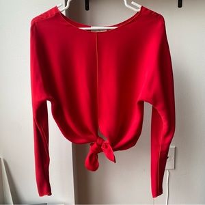 Aritzia Vibrant Red Knot-Front Blouse
